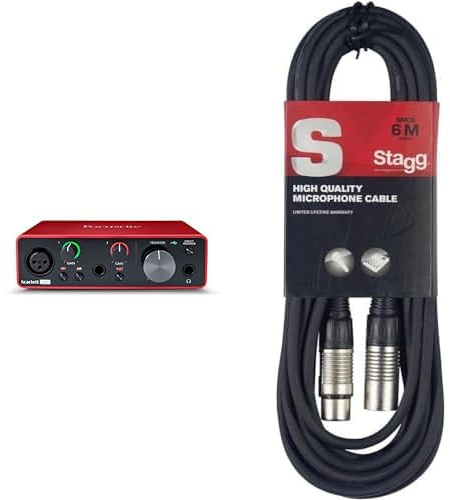 Interface audio USB Focusrite Scarlett Solo de 3e génération, pour les guitaristes, chanteurs et réalisateurs & Stagg Câble microphone de haute qualité XLR vers prise XLR, 6 m, noir
