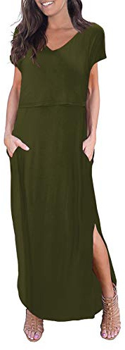 Smallshow Abito Allattamento Donna Lungo Split Vestiti Premaman Eleganti Estivi Army Green XL