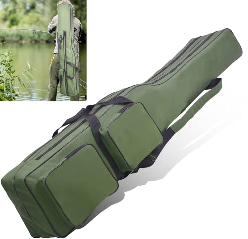 OROOTL Angelrute Angeltasche, Allround Rutentasche Rod Case Angelkoffer mit 2 Fächern für Angelruten Angelgerät Tasche 130cm