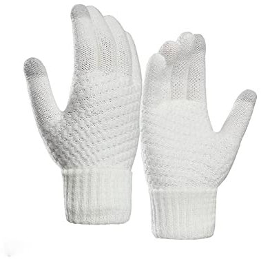Rhnuuwy Touchscreen Handschuhe Strick Fingerhandschuhe Winter Strickhandschuhe Warme Handschuhe Damen und Herren, Geeignet Für Radfahren Outdoor Fahren Pendeln Einkaufen und SMS (Weiß)