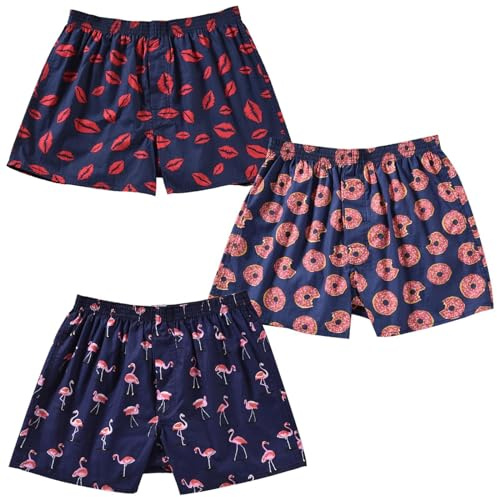 Cinvik Mens Cotton Boxer Shorts Holiday Short Breathable Loose Fit Boxers Cute Pajamas 3 Pack L