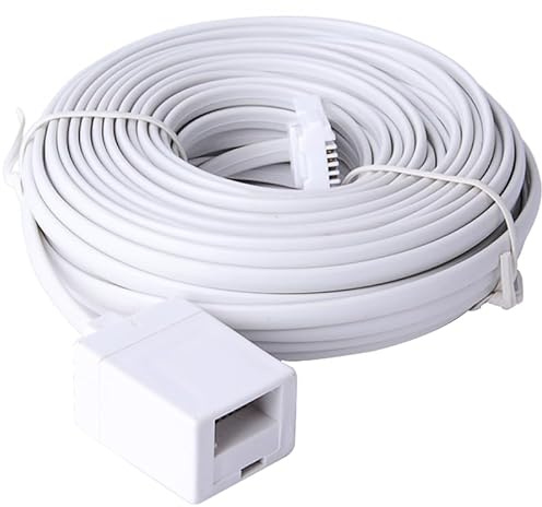 ERHUO 20m BT to Extension 4 wire Flat Home Telephone Phone Cable Lead Cable Extension Cable for UK Landline Phone Cord Home & Office Fax (20m)