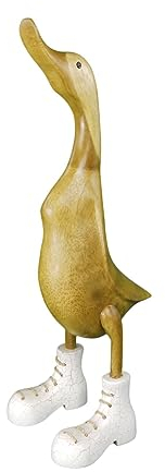 trendforge Dekortation Teakholz Ente Handmade Teakente Dekoartikel für Zuhause Geschenk hochwertig und einzigartig - ca. 33cm (Marmor Weiß, L)