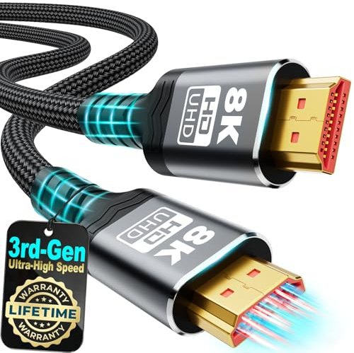 10K 8K HDMI Cable 2.1, 3M/10FT Ultra High Speed HDMI Cable Braided Cord, HDMI Cables 48Gbps (8K@60Hz 7680x4320, 4K@120Hz) Supports Dynamic HDR 10 eARC 3D, Dolby Atmos Compatible with Roku TV/PS5/HDTV