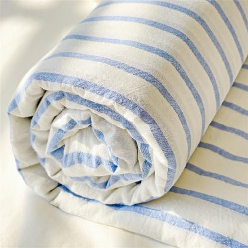 Odot Streifen Einfach Stil Spannbettlaken Elastisch, Spannbetttücher bis 25cm Tiefe Taschen Spannbetttuch Spannleintuch für Boxspringbetten, Bettlaken für Einzelbett Doppelbett (180x200cm,Blau)