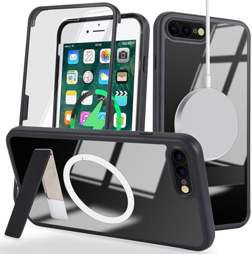 Zouzt for iPhone 7 Plus/8 Plus 5.5 Inch Case with Screen Protector, 360 Full Body with Glass Screen Protector [for Magsafe] [Shockproof] Stand Heavy Duty Protection Phone Case - Black