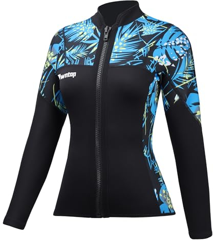 Owntop Neoprenanzug Jacke | Neoprenanzug Top Frauen | Ultra-Stretch 2mm Neopren | Flexibilität & Komfort | Langarm | YKK Frontreißverschluss | Surfen Tauchen | Damen Blau M