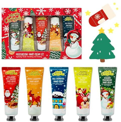 Creme Main Noël, Mini Crèmes pour les Mains, Hand Cream Set, Crème pour Mains Sèches et gercées, Cadeaux de Noël, Cadeau pour Femmes et Hommes,5 * 30ML