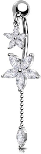 OUFER 14G 10 mm Bauchnabelpiercing Blume Bauchnabelpiercing Schmuck Chirurgenstahl 316L Piercing Bauchnabel Klar CZ Belly Button Piercing