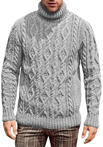 VYLYNL Stickade tröjor för män rullad hals bomullströja fiskare kabelstickad jumper polotröja pullover tjock termisk långärmad stickade kläder enfärgad arbete jumper höst vinter varm vardaglig jumper