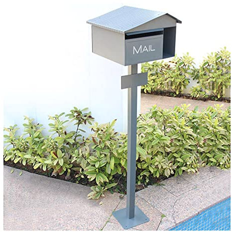 Pole Garden Mailbox Outdoor Post Box Garden Decorations Floor Standing Letter Box Suggestion Box High Security Durable Drop Box Grey 32.9x34.5x125cm/12.9x13.6x49.2in