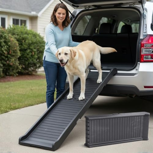 Rampa per Cani per Auto – STABILI – Rampa Antiscivolo in Gomma per Cani di Taglia Grande – 174 cm di Lunghezza & 38 cm di Larghezza – Scale per Cani Fino a 85 kg – Rampa Pieghevole per SUV – Nero