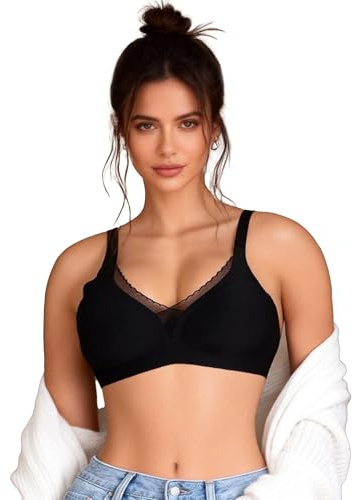 ohmydear Women's Seamless Comfort Bra Non Wired Bralette with Removable Thick Pads Wireless Multiway T-Shirts Jelly Minimizer Bra for Small Cup Sizes, S Black