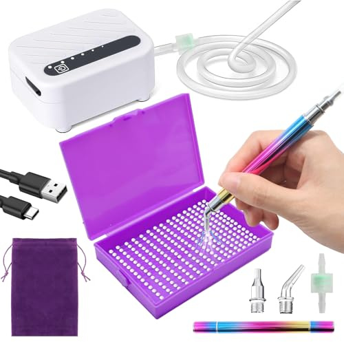 SPOKKI Electric Diamond Painting Pen, Wax-Free Vacuum Diamond Art Pen with Storage Tray, 2 Pen Tips Diamond Art Accessories Tools, Quiet and Long-Lasting Stable (Purple)