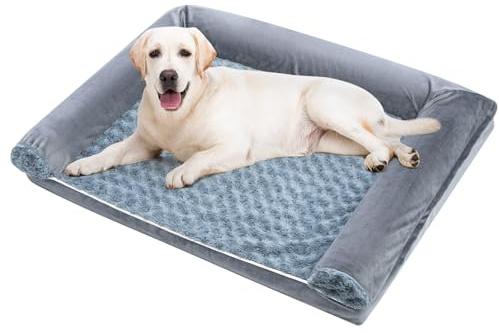 LN COZY CORNER Large Dog Bed, Dog Couch with Removable Washable Cover,Memory Foam Orthopedic Sofa Bed with U-Shaped Bolster, Non-Slip Bottom for Small, Medium, and Large Dogs (106x76x17CM)