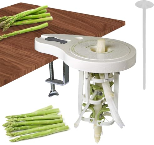 Asparagus Peeler with 6 Precision Blades, Asparagus Peeler, Vegetable Asparagus Peeler, Asparagus Peeler, Screw Clamp & Pestle, Manual Powerless Peeler for Asparagus, White
