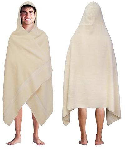 COTTON CRAFT Ultra Soft Hooded Towel – Oversized 35x70 Towel with Hood for Adults - 580 GSM 100% Cotton Ringspun Terry - Pool Beach Bath Sheet Wrap - Luxurious Plush Absorbent Bath Wrap – Ivory