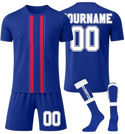 JKJFJKA 25/26 Home/Away Football Jerseys, Football Kits for Kids Adult, Personalized DIY Football Strips with Name Number, Football Shirts Shorts Socks Set Football Fans Birthday Gifts