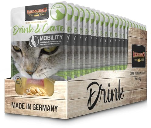 Leonardo Drink & Care Mobilité Poulet | 20 x 40 g | Aliment complémentaire pour Chats Adultes | pour Soutenir l'hydratation et la Fonction articulaire