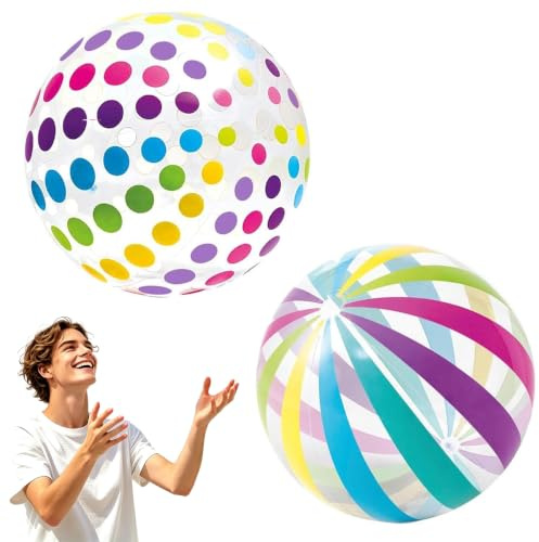 EXQUIMA 2 PCS Beach Ball, Beach Balls Inflatable, 28 cm Inflatable Beach Ball, Blow Up Ball with Colourful Polka Dots, Inflatable Pool Ball for Beach Activities, Beach Fun, Pool Games, Summer Parties