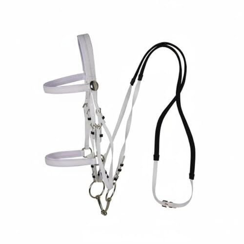 PETSOLA Horse Bridle Complete Set with Rein Bit Headstall and Multiple Adjustment Buckles Made of Thickened PVC for Comfort Suitable for Stable Equipment Outdoor Riding, White