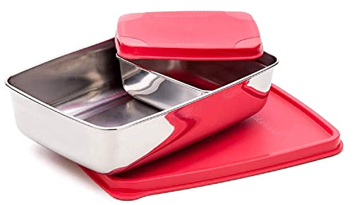 Signoraware Lot de 2 petites boîtes à déjeuner compactes en acier inoxydable Rouge 150 ml + 550 ml