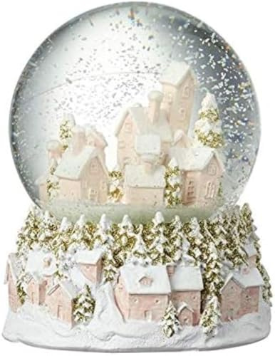 Heaven Sends Villaggio di Natale Globo di Neve Rosa e Oro Ornamento a Cupola con Paesaggio Urbano Natalizio