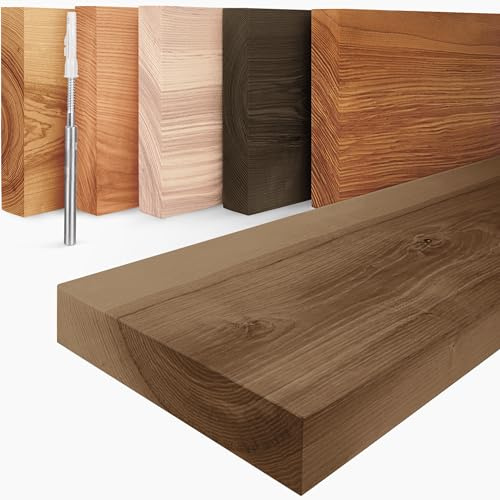LAMO Manufaktur Schweberegal Holz mit unsichtbarer Befestigung | Wand Regal 40 cm breit für Badezimmer, Flur, Küche | Farbe: Nussbaum, Kante: gerade | Massivholz, modernes Design, Schwebende Optik