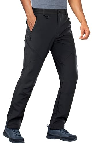 Stlight Mens Snow Ski Water Repellent Softshell Pants for Winter Hiking Fleece Lined Bottom Leg Zipper with 6 Zip Pockets(Black 36W/32L)