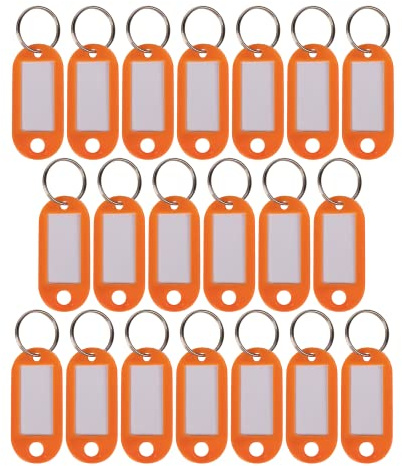 WINTEX 20x Schlüsselanhänger beschriftbar - Strapazierfähige Schlüssel Anhänger mit Etiketten - Farbige Schlüsselanhänger zum Beschriften für Organisation oder Reisen - Orange