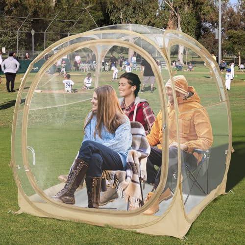 EighteenTek® Pop Up Weather Pod, Sport Pod with Attached Floor, 360° Clear View, UPF 50+ UV Protection, Waterproof All-Weather Instant Shelter for Sports Camping Fishing 70x70x63H