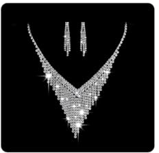 Wedity Sposa Sposa Collana di Cristallo Orecchini Set Argento Nuziale Nappa Girocollo Collane Gioielli