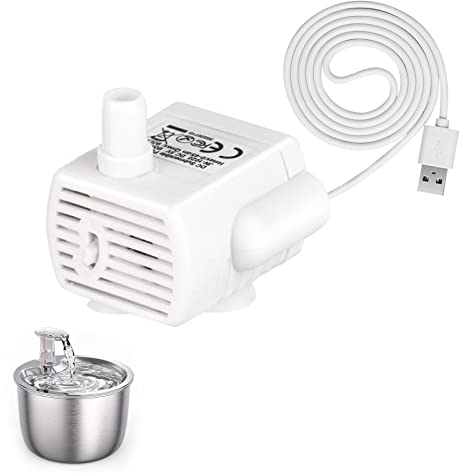 Pompe de Fontaine à Chat Chien, Pompe à Eau De Remplacement pour Animaux de Compagnie Submersible Chat à Fleurs Pompe de Rechange Ultra-Silencieux à Faible Consommation Débit d'eau réglable