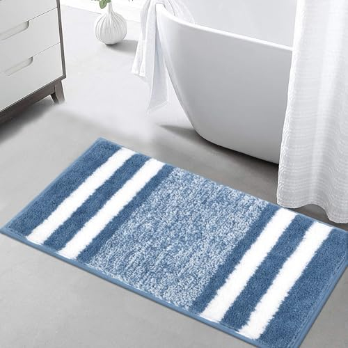 Pauwer Mikrofaser Weichen Badematten & Badteppiche, Groß 60 x 120 cm Flauschige Wasserabsorbierend Badezimmerteppich Waschbar rutschfeste Badvorleger Duschmatte für Wohnzimmer Schlafzimmer, Blau