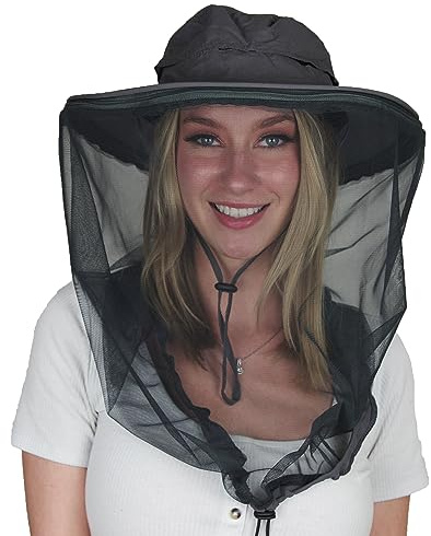 AGGAFA Mosquito Head Net Hat, Providing a Physical Barrier to Help Keep Mosquitoes and Bugs Away from Your Face When Gardening, Farming, Fishing and Camping (Grey Color)
