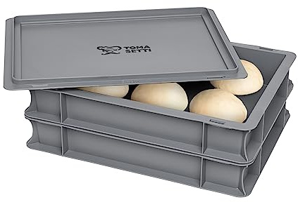 TOMASETTI 2 Pizzaballenboxen 1 Deckel - Pizza Box Maße: 30x40 x8cm - Teigwanne für Pizzateig und mehr - Praktisches Pizza Zubehör als stapelbare Pizzabox, Gärbox für Sauerteig oder Teigbox