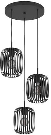 Eglo Pendant Lighting Romazzina, 3 lamp Ceiling Light Fitting, Cluster Hanging lamp for Dining and Living Room, Black Metal, E27 Socket, Ø 18 in