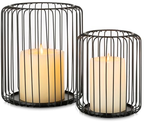 Inweder Portavelas de Columna Candelabro de Metal: 2 Piezas Portavelas de Alambre Negro Farol Decorativo Porta Velas Grande para Centro de Mesa Boda Navidad Decoración Hogar Chimenea Regalos