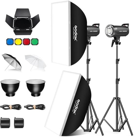 Godox SK300II-V Kit 300Ws Photo Studio Strobe Flash Monolight Light with Bowens Mount &Lamp Head, 10W LED Modeling Lamp for Studio, Shooting, Location and Portrait Photography