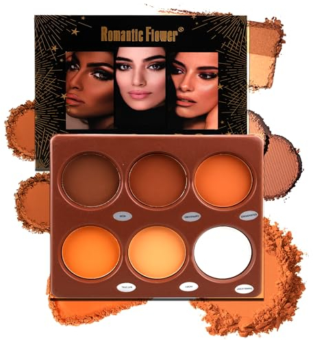 Katiluxiya Paleta de colores de contorno de 6 colores,Polvo de paleta de contornos de maquillaje claro a oscuro, kit de paleta de contornos de maquillaje, Colores mate de alto color (6, Colors)