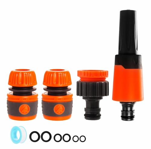 Pistola a spruzzo per tubo da giardino, set base con connettori raccordi, pistola irrigazione piante prati, pulizia auto, bagno animali domestici