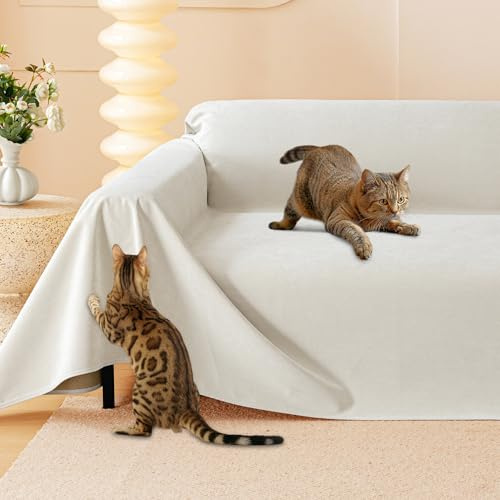 Loiion Protector Sofa Gatos Arañazo, Funda Sofá 2 Plazas, Funda Impermeable Sillón, Rascador Felinos Canapé, Protector Sofa para Gatos Arañazo y Perros Mascotas, Antideslizante Beige 300x180cm