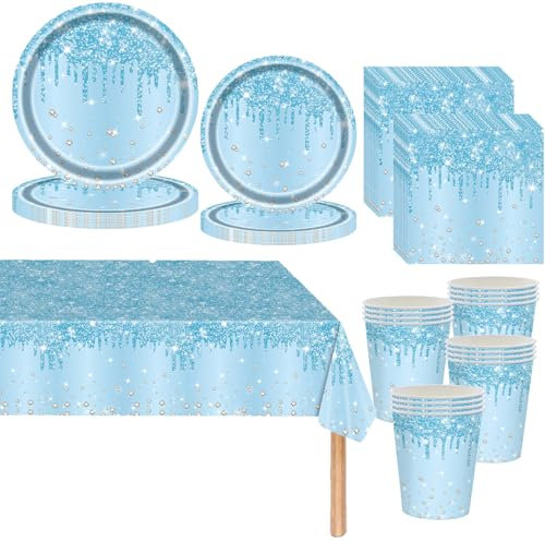 Servizio da tavola per ragazze, 81 pezzi, set di stoviglie per compleanno, piatti, bicchieri, tovaglioli, tovaglia per feste e decorazioni per la tavola