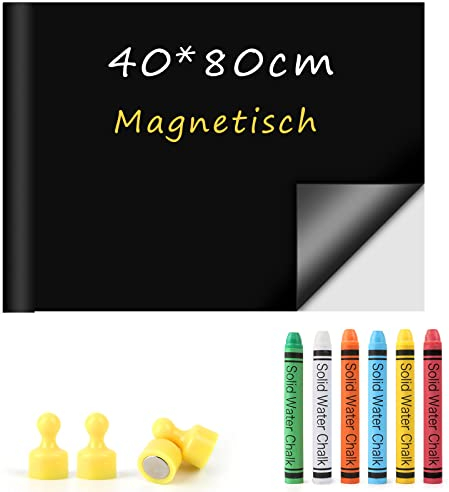 Ukaeno Magnetische Selbstklebende Tafelfolie - 40 x 80cm, Inkl. Magnetfolie, 6 staublose Kreide, 4 Magneten