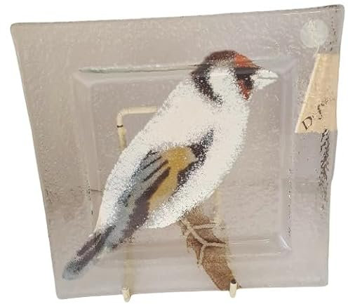 D & J Glassware -Goldfinch Plate - Size 15 cm x 15 cm