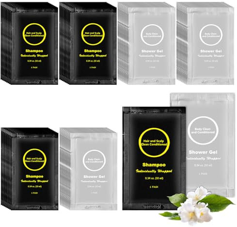 Travel Size Shampoo and Shower Gel Set,Individually Wrapped Toiletry Kit,Mini Body Wash and Shampoo Porable for Travel/Hotel/Guests/Vacation/Homeless (0.34 fl oz(Pack of 60))