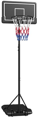 SPORTNOW Panier de Basket extérieur, Hauteur Ajustables 182-213/220-250 cm, Panier de Basket sur Pied à roulettes, avec Base de lestage, Cadre en Acier, Noir