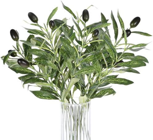 JJUNW Lot de 5 branches d'olivier artificielles, 28 cm, 2 fourches, tiges de verdure, plantes artificielles pour centres de table, décoration de mariage, verdure d'intérieur, fête