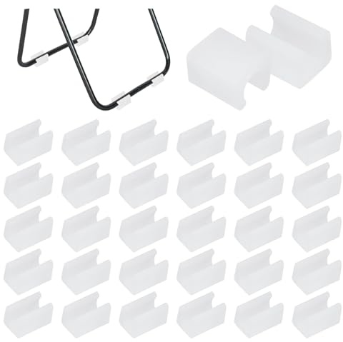 32pcs Patin Pied Chaise Tube Embout Tampon Capuchon Bouchon Protection Plancher Meuble Forme U en Plastique Chaise Casquettes, Tube Pince pour Chaise en Porte-à-Faux (Blanc,10mm)
