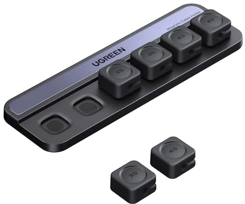 UGREEN 6 Pezzi Fermacavi Magnetico, Organizer per Cavi da Scrivania Autoadesivo Fermacavi Scrivania Senza Residui per cavi HDMI USB PC TV casa ufficio HDMI USB-C Lightning 3,5 mm 4,5 mm nero